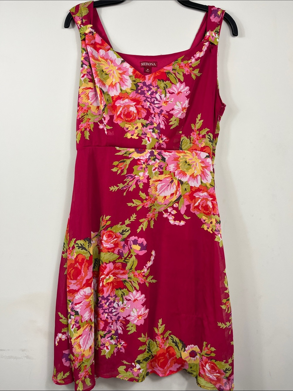 Merona Floral Midi Dress | Red Pink Sleeveless A-Line Summer Dress 8